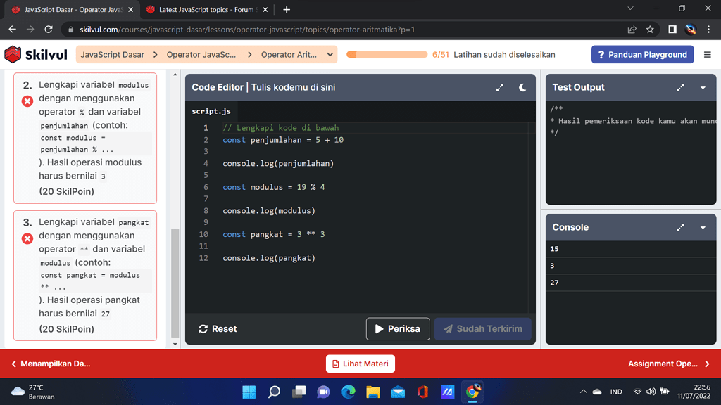 Javascrip,operator aritmatika - JavaScript - Forum Skilvul